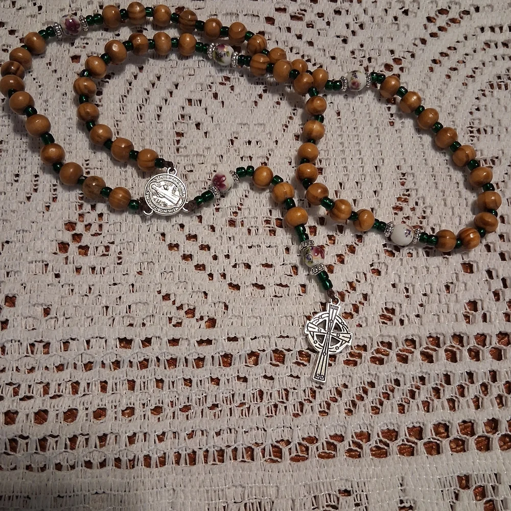 Wooden Bead Rosary Necklace